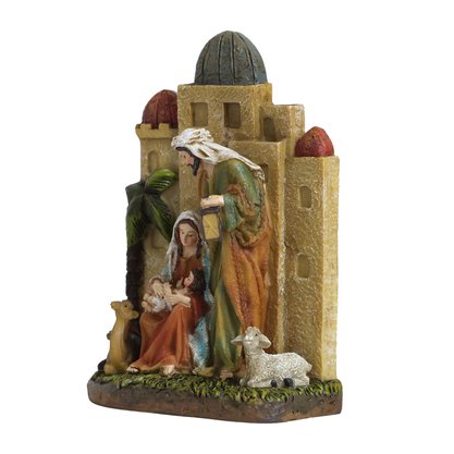 Presépio de Resina Importado Sagrada Família com Camelo e Carneiro - 21 cm