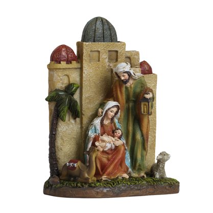 Presépio de Resina Importado Sagrada Família com Camelo e Carneiro - 21 cm