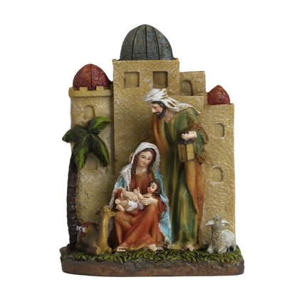 Presépio de Resina Importado Sagrada Família com Camelo e Carneiro - 21 cm