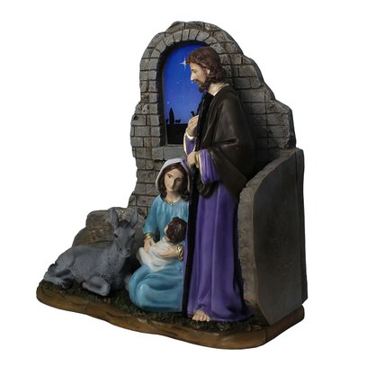 Presépio de Resina Nacional Sagrada Família com Animal Cenário - 49 cm x 49 cm x 20 cm