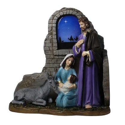 Presépio de Resina Nacional Sagrada Família com Animal Cenário - 49 cm x 49 cm x 20 cm