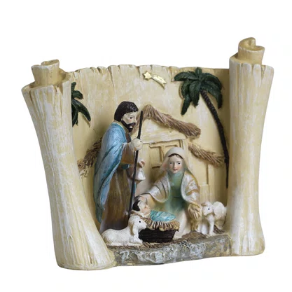 Presépio de Resina Sagrada Família Pergaminho - 14 cm