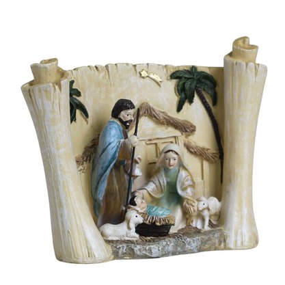 Presépio de Resina Sagrada Família Pergaminho - 14 cm