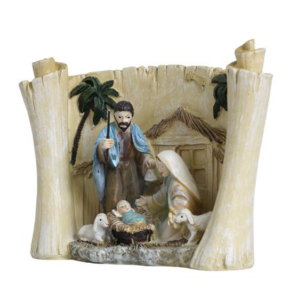 Presépio de Resina Sagrada Família Pergaminho - 14 cm