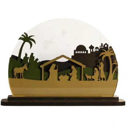 Presépio Decorativo em MDF com Acrílico 14 x 19 x 6 cm