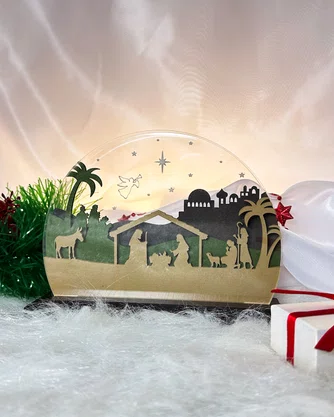 Presépio Decorativo em MDF com Acrílico 14 x 19 x 6 cm