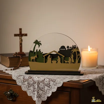 Presépio Decorativo em MDF com Acrílico 14 x 19 x 6 cm