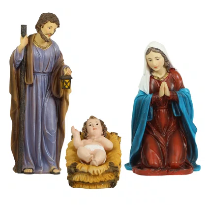 Presépio Importado de Resina Sagrada Família Colors 3 Peças - 45 cm