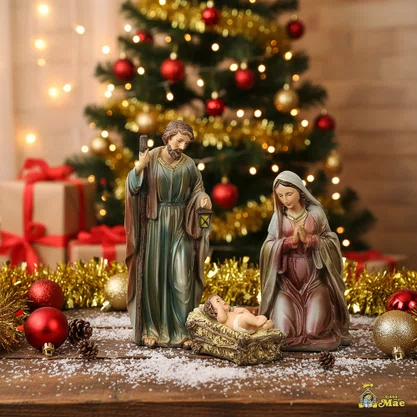 Presépio Importado de Resina Sagrada Família Green 3 Peças - 20 cm
