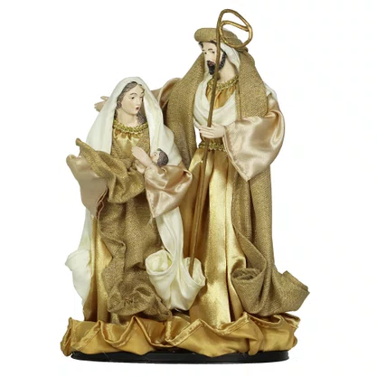 Presépio Importado de Resina Tecido Branco Dourado - 30 cm