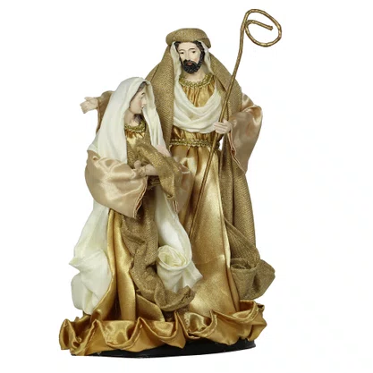 Presépio Importado de Resina Tecido Branco Dourado - 30 cm