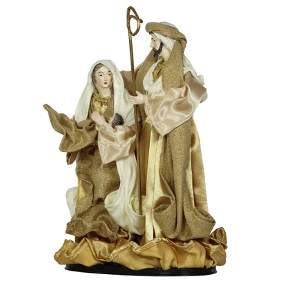 Presépio Importado de Resina Tecido Branco Dourado - 30 cm