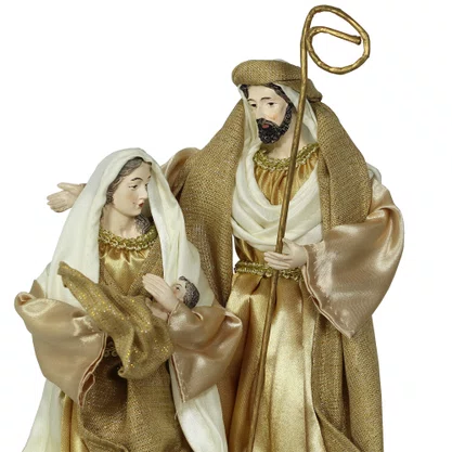 Presépio Importado de Resina Tecido Branco Dourado - 30 cm