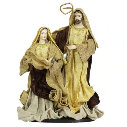 Presépio Importado de Resina Tecido Marrom Dourado - 30 cm