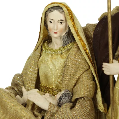 Presépio Importado de Resina Tecido Marrom Dourado - 30 cm