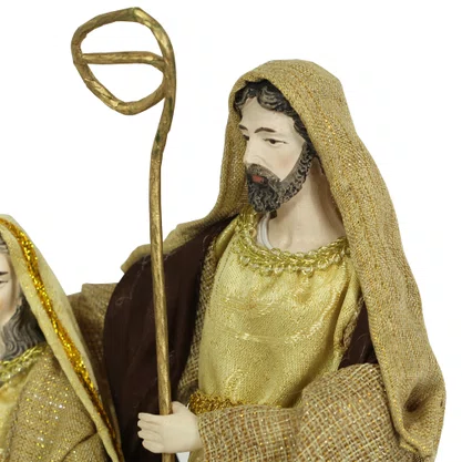 Presépio Importado de Resina Tecido Marrom Dourado - 30 cm