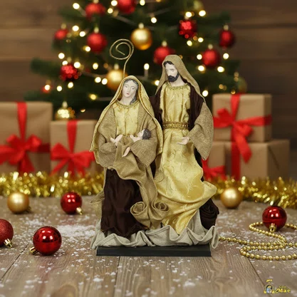 Presépio Importado de Resina Tecido Marrom Dourado - 40 cm
