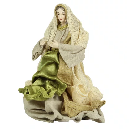 Presépio Importado de Resina Tecido Verde 6 Peças - 30 cm