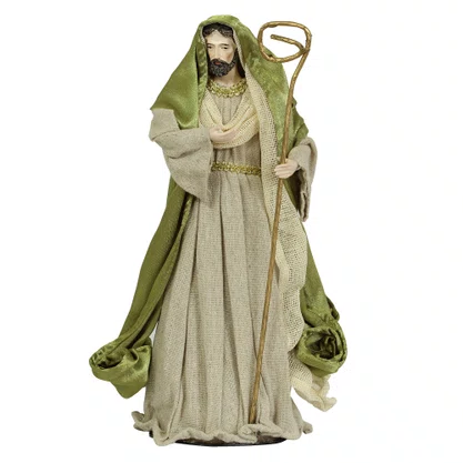 Presépio Importado de Resina Tecido Verde 6 Peças - 30 cm