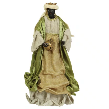 Presépio Importado de Resina Tecido Verde 6 Peças - 30 cm
