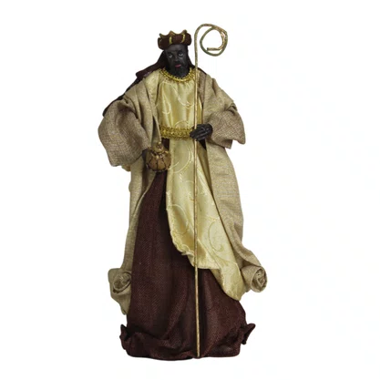 Presépio Importado Tecido Marrom e Dourado 11 Peças - 40 cm