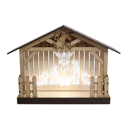 Presepio Madeira e Acrilico com Luz 22 X 8