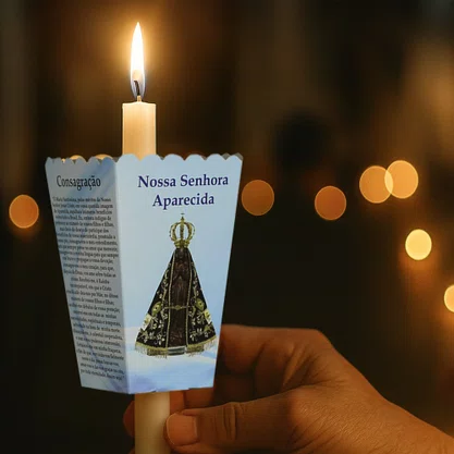 Protetor de Vela Nossa Senhora Aparecida com Pescadores