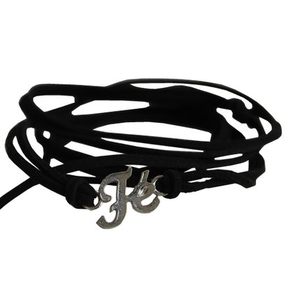 Pulseira Couro Preto e Pingente Fé em Ouro Envelhecido