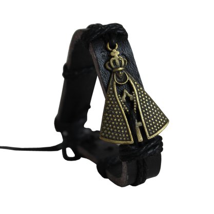 Pulseira Couro Preto Nossa Senhora Aparecida