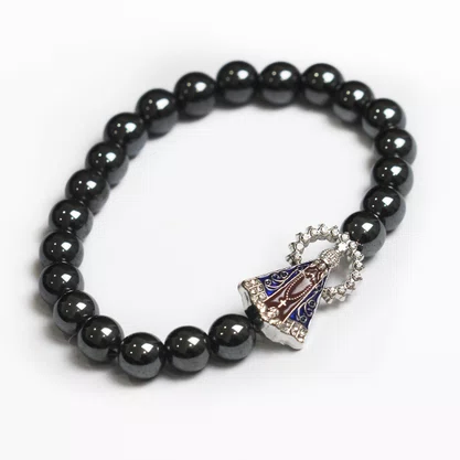 Pulseira Hematita Nossa Senhora Aparecida Marrom - 8 mm 