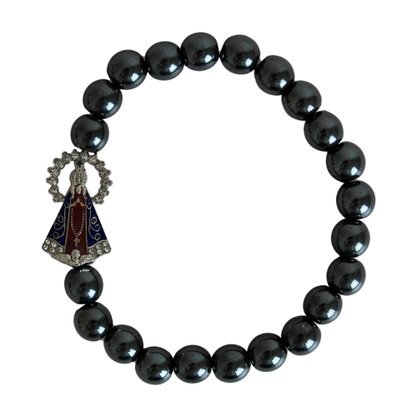 Pulseira Hematita Nossa Senhora Aparecida Marrom - 8 mm 