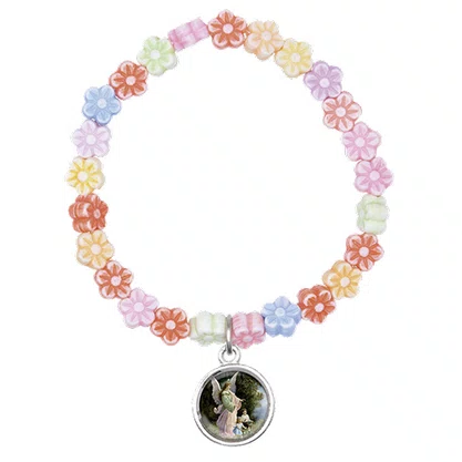 Pulseira Infantil Flores Coloridas e Medalha do Anjo da Guarda