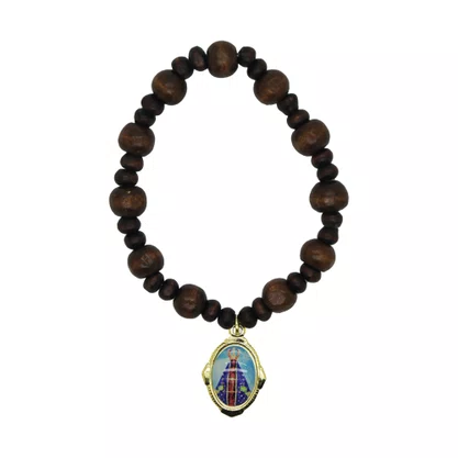 Pulseira Madeira Medalha Nossa Senhora Aparecida
