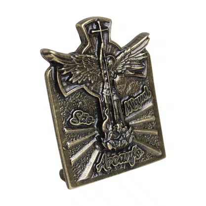 Quadro Cruz São Miguel Arcanjo de Metal Ouro Velho - 7,5 cm