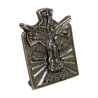 Quadro Cruz São Miguel Arcanjo de Metal Ouro Velho - 7,5 cm