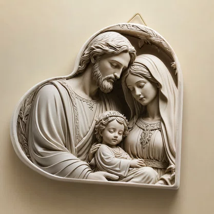 Quadro da Sagrada Família Preto e Branco Coração Parede e Mesa - 16,5 cm
