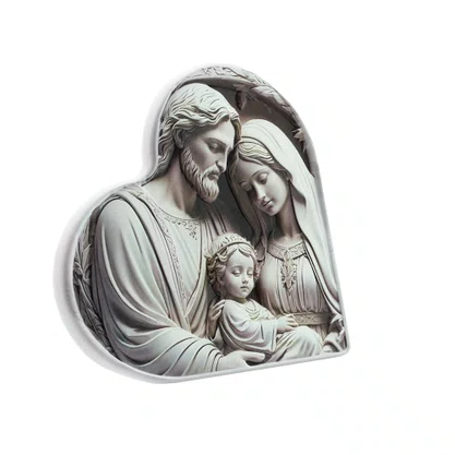 Quadro da Sagrada Família Preto e Branco Coração Parede e Mesa - 16,5 cm