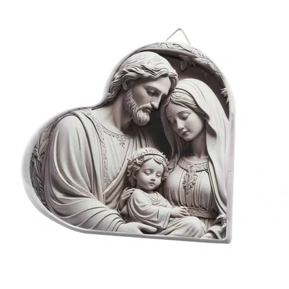 Quadro da Sagrada Família Preto e Branco Coração Parede e Mesa - 16,5 cm