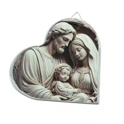 Quadro da Sagrada Família Preto e Branco Coração Parede e Mesa - 16,5 cm