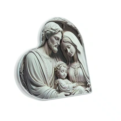 Quadro da Sagrada Família Preto e Branco Coração Parede e Mesa - 16,5 cm