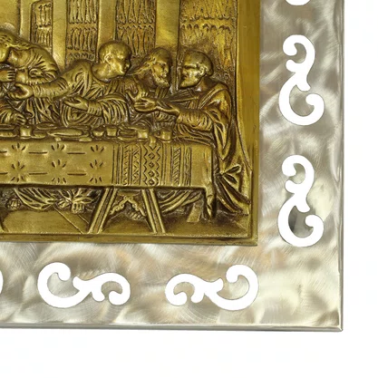Quadro de Santa Ceia Metal Bronze Borda Inox - 44 cm x 78 cm
