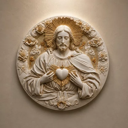 Quadro do Sagrado Coração de Jesus Redondo Parede e Mesa - 20 cm