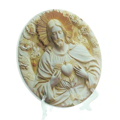 Quadro do Sagrado Coração de Jesus Redondo Parede e Mesa - 20 cm