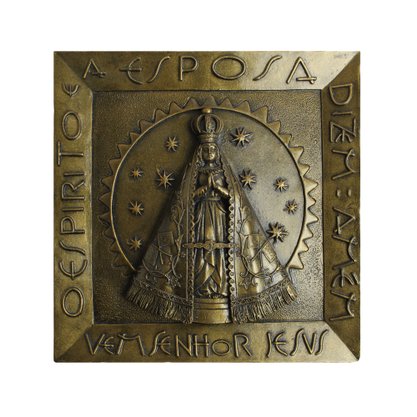 Quadro de Mármore Pintura Bronze de Nossa Senhora Aparecida - 21 cm x 21 cm