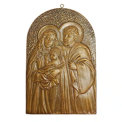 Quadro Sagrada Família em Mármore com Pintura em Bronze  29 cm x 19 cm