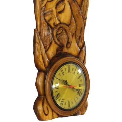 Imagem de Madeira Relógio Face de Cristo Esculpida - 70 cm