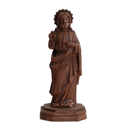 Imagem do Sagrado Coração de Jesus Resina Efeito Madeira - 15 cm