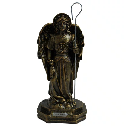 Imagem de Arcanjo São Rafael Pintura Bronze de Resina Nacional - 15 cm