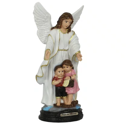 Imagem do Anjo da Guarda Branco de Resina Nacional - 20 cm