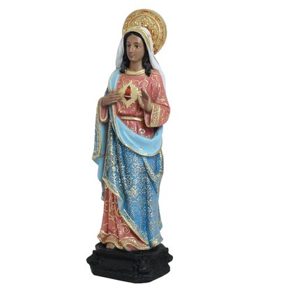 Imagem do Imaculado Coração de Maria Morena de Resina Nacional - 28 cm